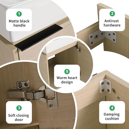 18 Inch Bathroom Vanity with Sink,Wall Mounted Bathroom Vanity Sink Combo with Soft Close Door for Small Space,Modern Floating Bathroom Vanity with Top Basin & Storage Cabinet
