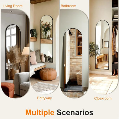 Arched Full Length Mirror, 56"x15" Standing Body Mirror for Wall, Black | Built-in Stand, HD Shatterproof Glass, Aluminum Alloy Frame, Hanging or Standing, for Bedroom, Living Room & Dressing Room