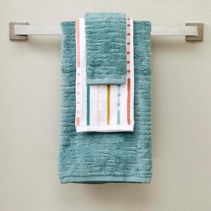 SKL Home CloudSoft/Modesto Stripe Bath Towel Set, 6-Piece, Teal/Multi | 2 Bath towels, 2 hand towels. 2 washcloths. 100% Cotton. 600 GSM. Soft & absorbent jacquard. Premium spa-level quality.