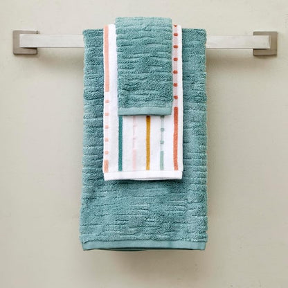 SKL Home CloudSoft/Modesto Stripe Bath Towel Set, 6-Piece, Teal/Multi | 2 Bath towels, 2 hand towels. 2 washcloths. 100% Cotton. 600 GSM. Soft & absorbent jacquard. Premium spa-level quality.