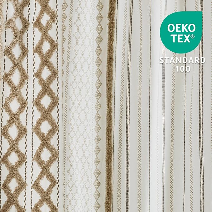 INK+IVY 100% Cotton Tufted Shower Curtain for Bathroom, Neutral, 72 x 72 | Machine Washable, Boho Tufted Chenille Modern Home Bathroom Decor, Bathtub Privacy Screen, OEKO-TEX Certified