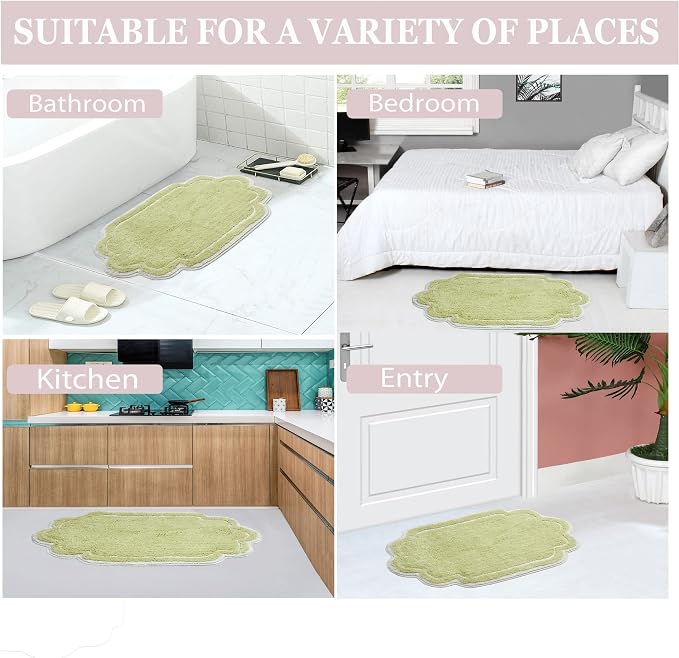 Home Weavers Allure Collection 100% Cotton Tufted Bathroom Rug, Soft and Absorbent Bath Rugs, Non-Slip Bath Carpet, Machine Wash Dry Bath Mats for Bathroom Floor, 21"x54" Runner, Green