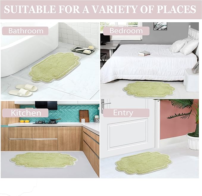 Home Weavers Allure Collection 100% Cotton Contour Rug, Soft & Absorbent U-Shaped Toilet Rug, Spray Latex Backing, Quick Dry, Machine Washable Bathroom Floor Mat for Toilet Base, 20"x20", Green