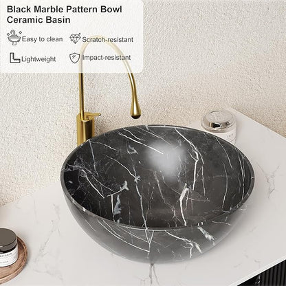 24" Floating Bathroom Vanity with Sink, Modern Bathroom Cabinet with Ultra-Thin Marble Top and Black Ceramic Basin, Bathroom Vanities, Extra Large Storage Drawer, Soft-Close Design, Black