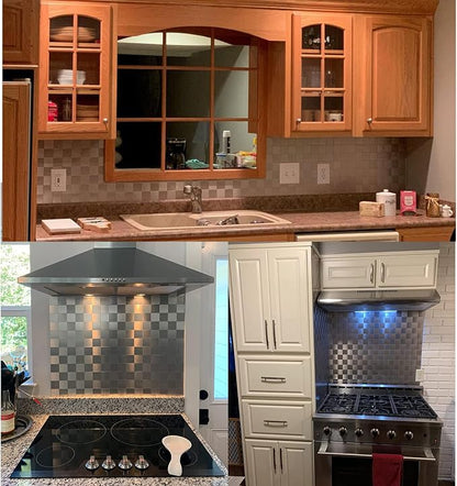 Yipscazo 10 Sheet Peel and Stick Backsplash Mosaic Tiles Stainless Steel Metal Look Kitchen Backsplash Stick on Tiles for Stove, Bathroom, Laundry in Silver (11.8'' x 11.8'')