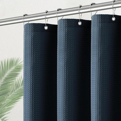 Shower Curtain Fabric Washable for Stall, Waffle Weave 36 Inches Heavy Duty Navy Shower Curtain, Half Size Waterproof 256GSM Spa Luxury Shower Curtains with 6 Metal Hooks,36Wx72H Navy Blue