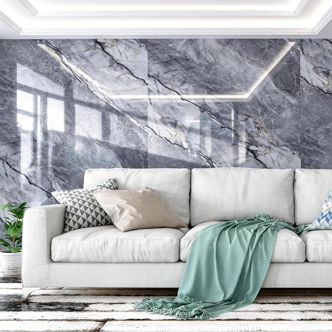 Marble Peel and Stick Waterproof Wall Paneling, 118" x 47" Pietra Grey Glossy Finish Self-Adhesive Backsplash Tile Vinyl Wall Panel for Kitchen Bathroom Wall Decor, Covers 38.75 Sq. Ft.