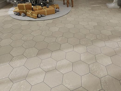 W&S 24-Sheets Beige Hexagon Peel and Stick Floor Tile, Faux Stone Peel and Stick Backsplash for Kitchen, Self Adhesive Luxury Flooring Tile DIY for Bathroom, Living Room, RV