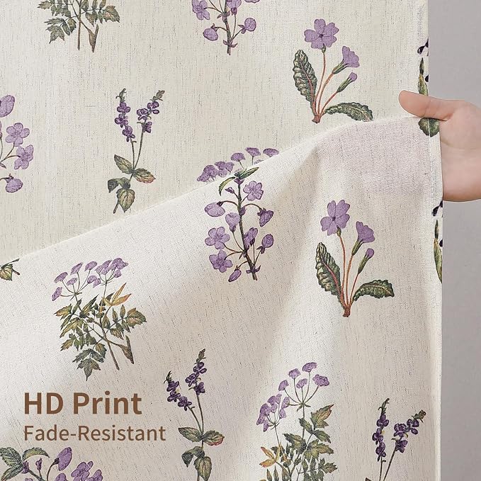 Colorful Star Farmhouse Floral Linen Shower Curtain, Vintage Boho Shower Curtain for Bathroom, French Country Pattern Waterproof Bathroom Curtains, 72" W x 72" L