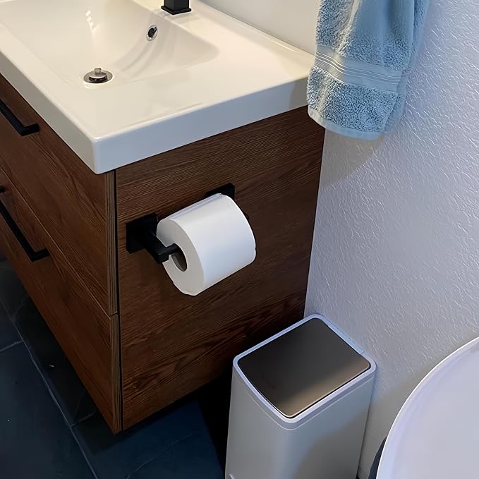 Matte Black Toilet Paper Holder Wall Mount, Bathroom Toilet Paper Holder for SUS 304 Stainless Steel, Double Post Pivoting Square Toilet Paper Roll Holder for Bathroom RV Paper Towels for TP