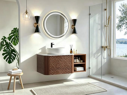 36 Inch Modern Bathroom Vanity with Ceramic Sink, Floating Bathroom Sink Cabinet with Sintered Stone Top&Solid Wood Hammered Frame, Single Bathroom Vanities w/Soft-Close Drawer&Side Open Cube