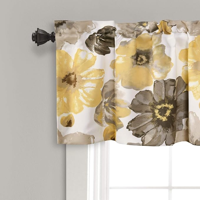 Lush Decor Leah Room Darkening Window Curtain Valance, 18 inch x 52 inch, Yellow/Gray