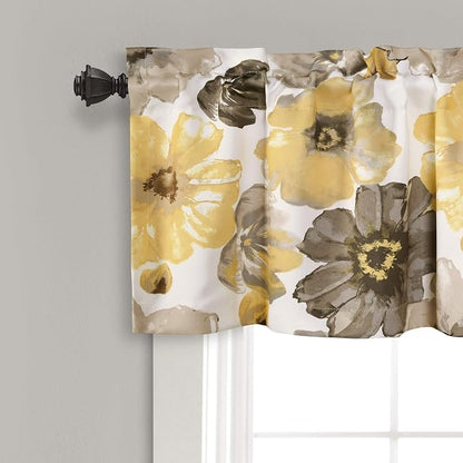 Lush Decor Leah Room Darkening Window Curtain Valance, 18 inch x 52 inch, Yellow/Gray