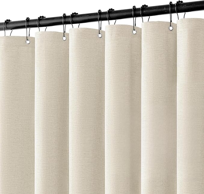 MIULEE 72 x 84 Extra Long Linen Shower Curtain Light Cream 12 Metal Hooks | Washable, Heavy Fabric Curtain Set, Waterproof Thick Cloth Shower Curtains, Bathroom Hotel Bathtub