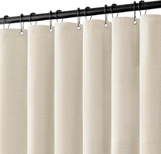 MIULEE 72 x 84 Extra Long Linen Shower Curtain Light Cream 12 Metal Hooks | Washable, Heavy Fabric Curtain Set, Waterproof Thick Cloth Shower Curtains, Bathroom Hotel Bathtub