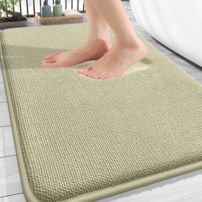 OLANLY Thick Memory Foam Bathroom Rugs 30x20, Absorbent Bath Mat, Vanilla | Soft Quick Dry Bath Rugs, Non-Slip, Machine Washable Carpet for Bathroom Floor, Tub and Shower, Home Decor Accessories