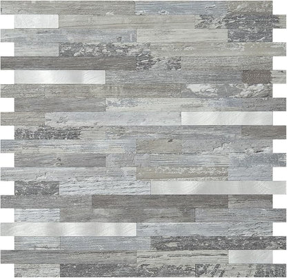 DICOFUN Peel and Stick Backsplash Wall Tiles, 1 Sheet Distressed Wood PVC Kitchen Backsplash Peel and Stick