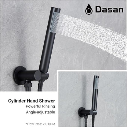 DASAN Tub Shower Faucets Sets Complete Bathtub Faucet Set Matte Black Bathtub Shower System with Tub Spout, Bathroom Tub and Shower Faucet Combo Trim Kit with Rough-in Valve, DA-SS03AMB-R10W