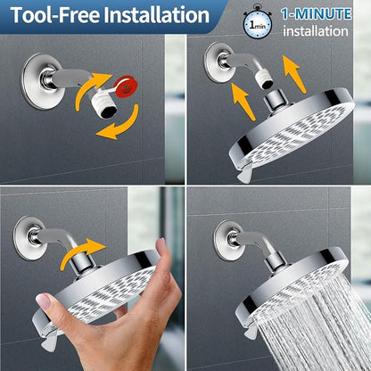 Shower Head High Pressure: 6" Rain Shower Head for Bathroom Upgrade with 7 Modes & Easy Clean Nozzles - 360° Adjustable Family Spa Showerhead for Men Women (Chrome)