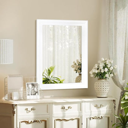 White Wood Wall Mirror for Bathroom,Rectangle 20 x 16 inch Vanity Mirrors | Hanging Mirror with Wooden Frame for Living Room,Bedroom,Entryway