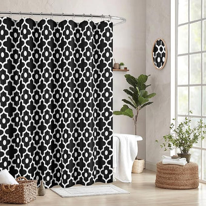Fabric Modern Extra Long Shower Curtains for Bathroom-Black and White | 72"W x 84"L Textured Faux Linen Elegant Classic Moroccan Bath Decor-Hotel Quality Transitional Washable & Breathable Cloth