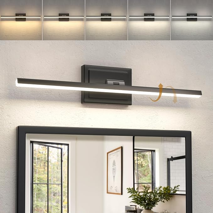 24 Inch Modern Bathroom Light Fixture, 14W 5CCT Dimmable LED Black Bathroom Vanity Lights Over Mirror, Vanity Lights for Bathrooms Restroom Mirror- ETL Certified