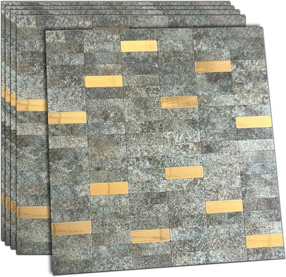 XUANINY Peel and Stick Tile Backsplash Self- Adhesive Wall Tiles Aluminum Mosaic Sticker for Kitchen (11.33"x11.92" Per Sheet, Pack of 5 pcs) (Golden Green 5)
