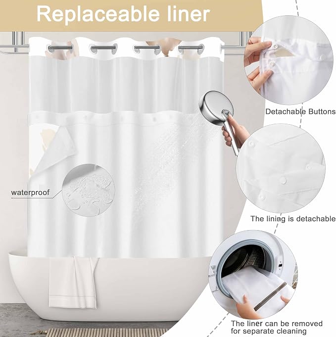 No Hook Shower Curtain and Liner Set, Yellow Boho Floral 71x84 | Watercolor Boho Flower, with Snap in Liner, Waterproof, Machine Washable, Quick-Drying, for Hotel Bathroom