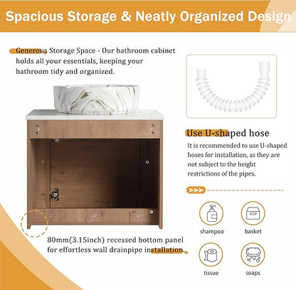 Malwee 24" Floating Bathroom Vanity with Sink, 24 Inch Wall Mounted Bathroom Cabinet Combo, Modern Single Sink Bath Storage Vanity Set, with 1 Soft Close Door and Ceramic Vessel Basin Top(24-PP