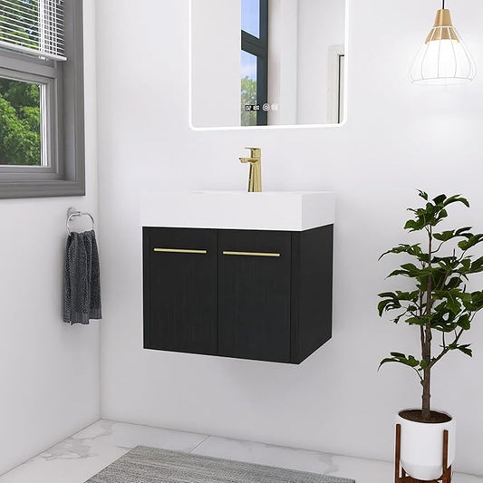 24 Inch Floating Bathroom Vanity,24" Bathroom Vanity with Sink,Modern Single Sink Bathroom Vanity Combo,Black Wall Mounted Cabinet Set