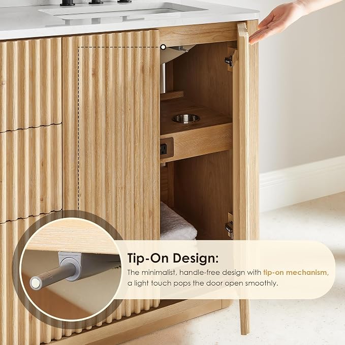 48 Inch Bathroom Vanity with Sink Modern Pedestal Single Vanities with Top | Pre-Assembled, Backsplash Included, Sturdy Solid Wood, Large Storage Cabinet, Soft Closing Doors, Dovetail Drawers