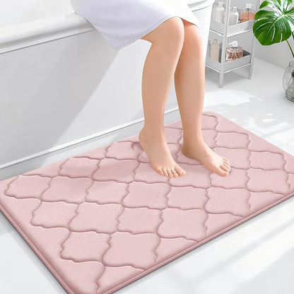 OLANLY Memory Foam Bath Mat Rug 36x24, Ultra Soft and Absorbent Bathroom Rugs, Non-Slip, Comfortable, Machine Washable Bath Carpet for Bathroom Floor, Tub, Shower and Home Decor Accessories, Pink