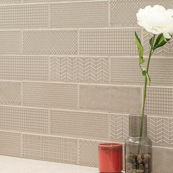 MSI Urbano Warm Concrete 3D Mix 4 Inch x 12 Inch Glossy Ceramic Subway Wall Tile for Bathroom, Kitchen Backsplash, Accent Wall, and Shower