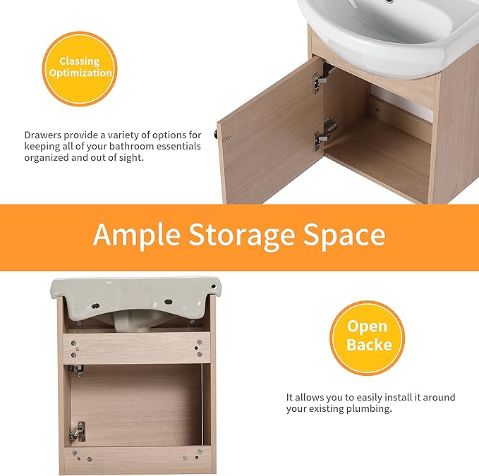18" Bathroom Vanity with Sink for Small Space, Floating Mordern Bathroom Vanity with Soft Close Door, Bathroom Sink Vanity Combo,Wall Mounted Bathroom Vanities