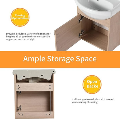 18" Bathroom Vanity with Sink for Small Space, Floating Mordern Bathroom Vanity with Soft Close Door, Bathroom Sink Vanity Combo,Wall Mounted Bathroom Vanities
