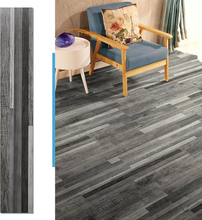 Art3d Wood Texture Peel and Stick Vinyl Floor Planks, 36-Pack, Grey | Cover 54 sq.ft, Waterproof, Self-Adhesive, Scratch Resistant, Premium Vinyl, Ideal for Bedroom, Living Room, Kitchen, RV