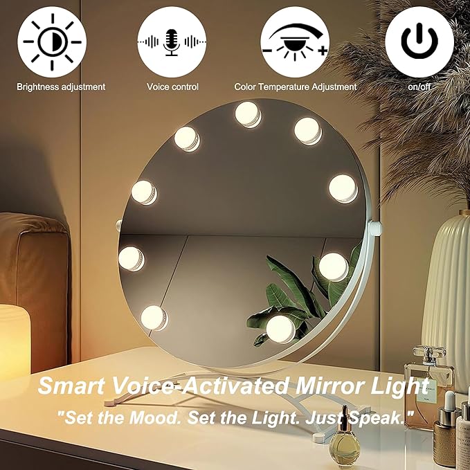 LED Voice-Activated Vanity Lights for Mirror Consciot Hollywood Style Vanity Lights with 10 Dimmable Bulbs