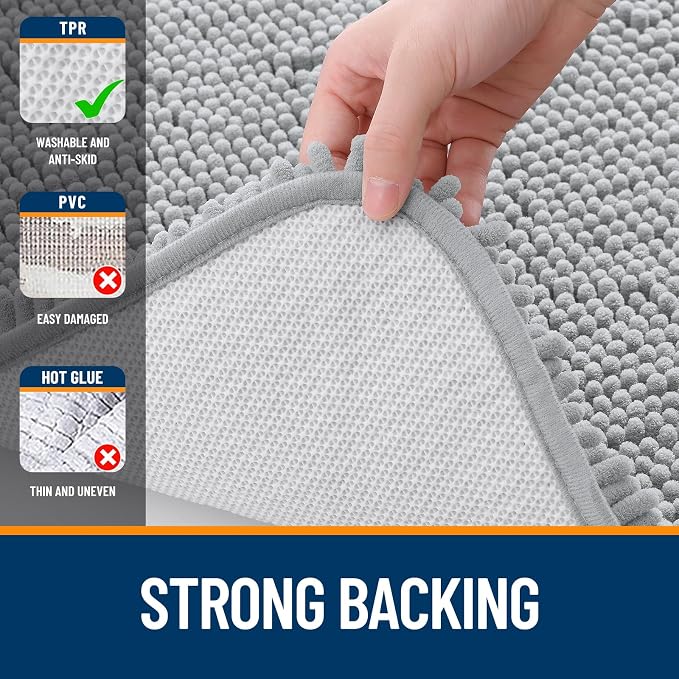 OLANLY Small Bathroom Rugs 24x16, Extra Soft Absorbent Chenille Bath Rugs | Light Grey, Quick-Drying Rubber Backing, Machine Washable Bath Mat for Bathroom Floor, Tub and Shower, Home Decor Accessories