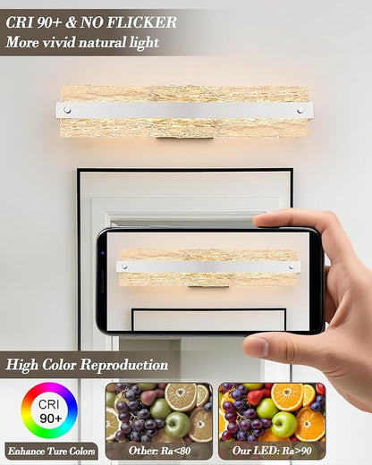 Brushed Nickel LED Bathroom Vanity Light, 24.4 Inch 15W Modern Dimmable Bathroom Light Fixture Over Mirror, Crystal Bar Wall Sconce Lighting for Bath, 3CCT, OS-MM5001-3BN