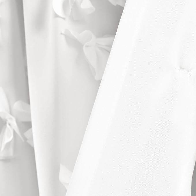 Lush Decor Riley Light Filtering Window Curtain Panel, Single 54" W x 63" L, White - Cute White Curtains for Bedroom - Bow Decor - Coquette Curtains for Windows