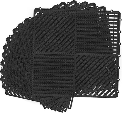 Modular Interlocking Cushion 12 Pack 11.8" x 11.8" Rubber Floor Tiles Non-Slip Splicing Drainage Mats for Deck, Pool, Shower, Patio, Balcony, Bathroom, Kitchen, Yard (1 Rows Dots, Black)
