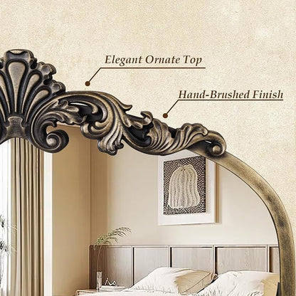 deerlove Traditional Arched Mirror with Shelf, 20.9x31.5 Inch, Antique Gold | Ornate Arched Design, Bronze Frame, Baroque Wall Mirror Shelf, For Bathroom, Bedroom, Entryway, Dining Room, Living Room