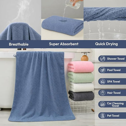 JML Bath Towels with Hanging Loop, 2 Pack, 27x55 in, Microfiber, Light Blue | Soft, Super Absorbent, Quick Dry, Lint-Free & Fade-Resistant, Lightweight Bathroom Towel for Daily Use