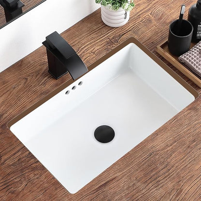 22 Inch Undermount Bathroom Sink Rectangular Undermount Sink White Ceramic Under Counter Bathroom Sinks with Flat Overflow Type (21.8"x 14")