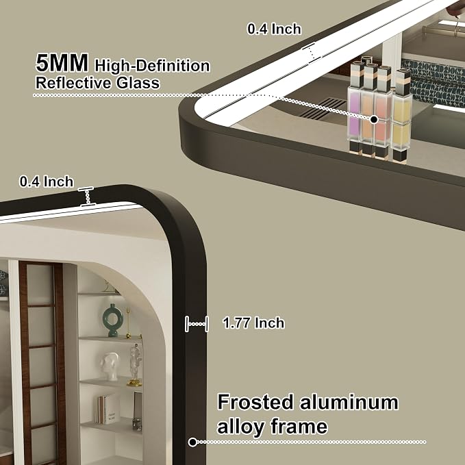 36"x30" Black LED Bathroom Mirror with 3000K/4500K/6000K Lights | Stepless Dimmable, Anti-Fog, Memory Function, Aluminum Frame Wall Mount Lighted Vanity Mirror, ETL Listed, IP54 Waterproof