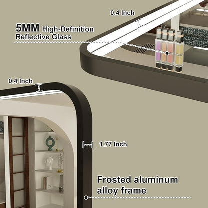 40"x30" Black LED Bathroom Mirror with Lights, 3000K/4500K/6000K | Stepless Dimmable, Anti-Fog, Memory Function, Aluminum Frame Wall Mount Lighted Vanity Mirror, ETL Listed, IP54 Waterproof