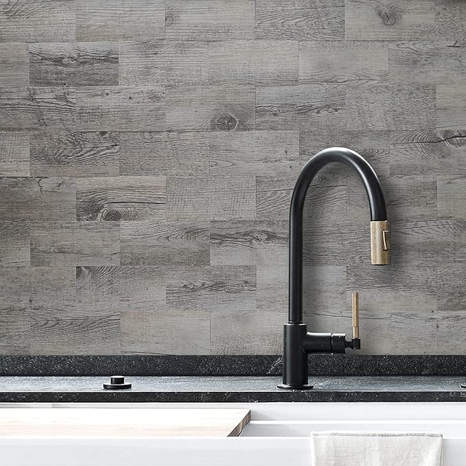 AULIGET 100 Piece Peel and Stick Backsplash PVC Tile, 3 Inch x 6 Inch Dover Gray Stick on Tiles for Backsplash Kitchen, Bathroom, Laundry Room, Camper, Fireplace