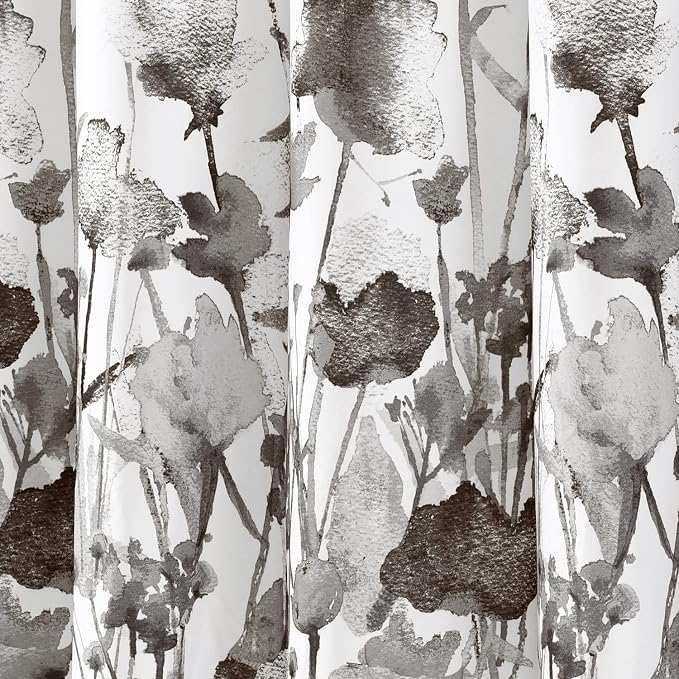 Lush Decor Zuri Flora Shower Curtain Single 72" W x 72" L White & Black - Floral Shower Curtains for Bathroom - Black Bathroom Curtain - Cottage Decor