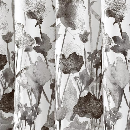 Lush Decor Zuri Flora Shower Curtain Single 72" W x 72" L White & Black - Floral Shower Curtains for Bathroom - Black Bathroom Curtain - Cottage Decor