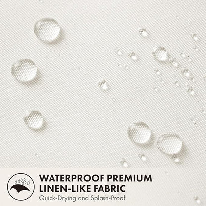 ANRODUO White Scalloped Linen Textured Shower Curtain, W72 x L90 | Boho Farmhouse Shower Curtain with 12 Metal Hooks, Machine Washable Waterproof Heavy Duty Fabric for Bathroom Bathtub